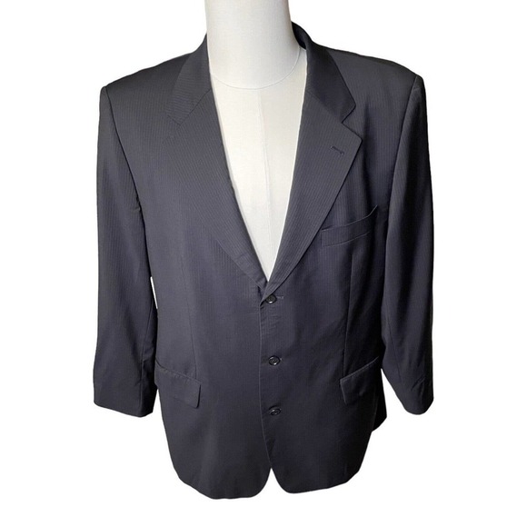 HUGO BOSS Mens 46R Sport Coat Artemis Akropolis Blue Wool 3 Button Pinstripe - Picture 1 of 12